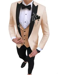 カスタムメイドの男性スーツ1つのボタンGroom Tuxedos Peak Lapel Groomsmen Wedding/Prom/Dinner Man BlazerジャケットパンツベストW879