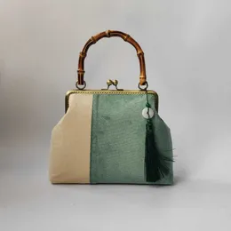 2022 New Women Suede Clutch Handbags Bamboo Shoulder Bags Patchwork Wedding Dinner Purse Mini Bags Drop Shipping 230224