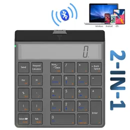 Markers Tangentboards Numeric Keyboard Calculator 2 i 1 med LCD -displaynummer Knappsats Bluetooth Trådlös elektronisk 12 -siffror 230224