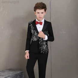 Kläder sätter barns formella klänningsdräkter Set Flower Boys Wedding Host Piano Performance Come Kids Blazer Pants Clothing Set W0224