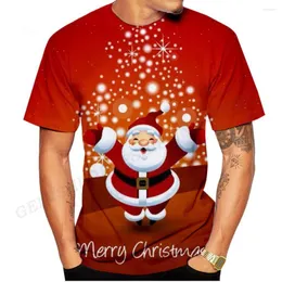 Magliette da uomo Magliette stampate in 3D di buon Natale per uomini e donne Pupazzo di neve rosso divertente con Babbo Natale alla moda