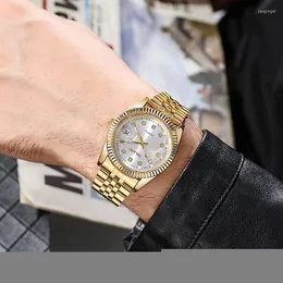 Нарученные часы 2023 Модная луна -ночная нержавеющая сталь мужчины кварцевые часы Canledar Luxury Designer Relogio Masculino Erkek Kol Saati Clock