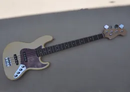 4 Strings Body Yellow Body Electric Guitar com pontas de rosa de pau -rosa incrusta￧￵es brancas podem ser personalizadas