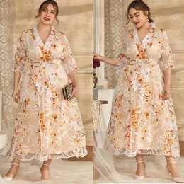 Ethnische Kleidung Elegante Stickerei Frauen Langes Kleid Plus Größe 2023 Frühling Sommer Böhmische Blumenkleider Abend Party Kleid Islamische Vestidos