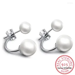 Stud Earrings Real 925 Sterling Silver Sweet Stick Pearl For Women Children Baby Girls Kids Minimalist Jewelry DA1944