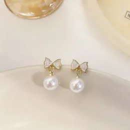 Dangle Earrings Cute Stud Bow Resin Pearl Pendant Korean Earring Modern Jewelry For Women Charm Luxury 2023 In Party Gift