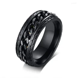 Men's T Shirts 8mm Cool Black Spinner Chain Ring For Men Tire Texture Stainless Steel Rotatable Links Punk Male Anel