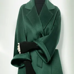 Giacche da donna autunno e inverno cappotto in cashmere double face con ondulazioni dell'acqua da donna colletto di media lunghezza in lana 230223