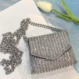 Evening Bags 2023 Mini Women's Bag Chain Super Shiny Rhinestone Summer Clothes With Modeling Mobile Phone One Shoulder Small Square