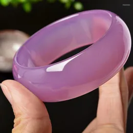 Bangle Bracciale in giadeite naturale Ragazza Rosa Calcedonio viola Brasiliano Allargamento ispessito