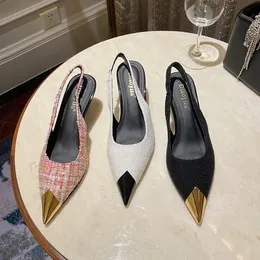 Sandaler Summer Brand Women Slingback Shoes Fashion Metal Pointed Toe Ladies Elegant Sandal Thin High Heel 6cm Slip On MU 230224