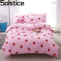 침구 세트 Solstice Home Texile Pink Bedding Set Girl Kid Teen Beds Sheet Sheet Sheet 딸기 퀼트 덮개 베개 스트라이프 침대 시트 230223