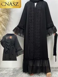 Etniska kl￤der Nya ￶ppna Abaya f￶r muslimsk kvinnors kl￤nning Turkiet Long Robe Marockan Caftan Kaftan Bespoke Occasion Dresses Ramadan Black Niqab 2xl