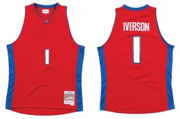 Allen Iverson Custom Basketball Jersey S-6XL Mitchell Ness Jersey 2008-09 메시 나무 고전 클래식 레트로 레드 남성 여성 청소년 유니폼 1