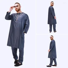 Men's Tracksuits Muslim Men's Fashion Suit National Costume Long Sleeve Tops Pants 2 Piece Sets Male Suits Autumn Winter Clothing