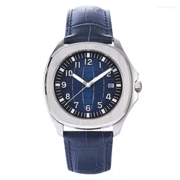 腕時計Phylida Blue Men's Watch JapanMiyota82自動サファイアクリスタルレザーストラップメカニカルマンウォッチ