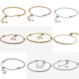 ارتباط سلسلة جديدة 925 Sterling Silver Moments Pav Heart Clasp Snake Skide Slider Bracelet للنساء سوار بلوري قابل للتعديل DIY Jewelry G230222