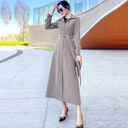 Frauen Jacke Überlänge Dot Woolen Mantel Frühling Herbst Mode Hepburn Stil Einreiher Schlanke Lange Wolle Mischungen Mantel Weibliche 230223