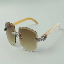 2021 designers sunglasses 3524023 XL diamonds cuts lens natural white buffalo horn temples glasses size 58-18-140mm289R