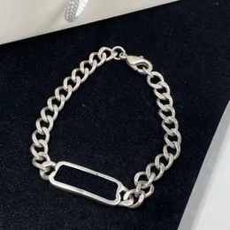 Braccialetti con ciondoli rettangolari vuoti di design per donna Braccialetti con catena a maglie in argento Bracciale di personalità High Street