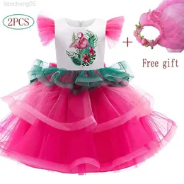 Flickans klänningar 2021 Sommarny Hot-Saling Sleeveless Children's Dress for Girls Princess Dresses Kids Flamingo Cake Dresses Skicka gratis Garland W0224