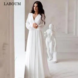 Party Dresses Laboum Simple A Line Chiffon Wedding For Women Bride Elegant V-Neck brudklänningar med Bow Belt Vestido de Casamento 230224