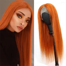 Baihong In Orange Ginger Front Lace Wig Human Hair Straight Preplucked With Baby Wholesale Price On Sale
