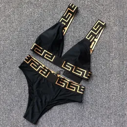 Sexig Triangel Beach BH Set Klassiska bokstäver Badkläder för kvinnor Broderi Underkläder Underkläder Split Bikinis