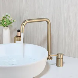 Bathroom Sink Faucets YANKSMART Brushed Gold Widespread Basin Tap Bathtub Faucet Deck Mounted Mixer Single Handle Water