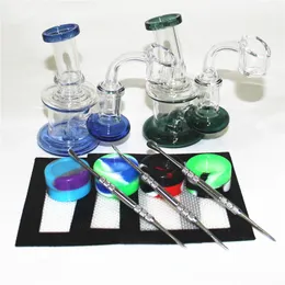 4,5-Zoll-Wasserpfeifen Mini-Glasbong Heady Dab Rigs Kleine Bubbler-Becher-Recycler-Ölplattform mit 14-mm-Glasschale, 4-mm-Quarz-Banger-Silikonmatte