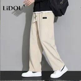 Mens Pants Spring Autumn Fashion Temperament Korean Corduroy Wideleg Pants Man Loose Casual Solid Color Male Sweatpants Streetwear Clothes 230224