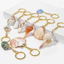 Charm Bracelets Wholesale Irregular Natural Sea Shell Gold Color Keyring 80-120mm Keychain For DIY Jewelry Gifts Accessories Women Girls