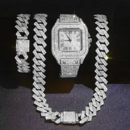 Подвесные ожерелья Hip Hop Men Chain Chain Miami Кубинская цепь заморожена мощеные со стразами Cz Bling Rapper Gold Collese Watchbracelet Jewelry для мужчин 230223