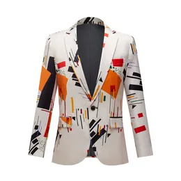 メンズファッション米国サイズカジュアルスーツコートレッドオレンジブラック幾何学的パターン印刷スモールスーツの美容師XS-3XL