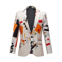 Men's Fashion US SORES Casual Suit Płaszcz Czerwony Orange Czarny wzór geometryczny Druk Mały garnitur fryzjer XS-3XL