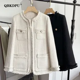 Damenjacken Frühling Vintage Loose Tweed Jacke für Frauen elegant O Hals Langarm Luxus Design Mantel Chic Fringe Koreaner Außenbekleidung 230224