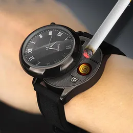 腕時計Relogio Masculino 2023 Men Quartz Watches USB充電軽量の燃えるようなタバコ交換可能な暖房ワイヤー