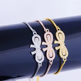 Charmarmband koppar Micro Pave Square Chain Handmade Zircon Crystal Bowknot för kvinnors tillbehör Bijoux Femme