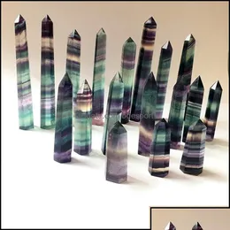 Kunst und Handwerk Geschenke Hausgarten Natürliche Farbe Fluorit Quarz Turm Kristallspitze Chakra Reiki Obelisk Zauberstab H Dh8Uw