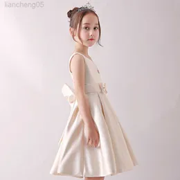 Girl's Dresses Summer Pretty Girls Birthday Evening Party Dresses Fashion Kids Clothes Sleeveless Princess Wedding Dress Champagne Red 3 -14 Y W0224