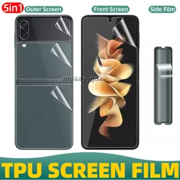 5in1 för Samsung Galaxy Z Flip 3 Z Flip4 Skärmskydd Inuti TPU-film Heltäckt yttre bakstycke Skärmskydd Hög klarhet Anti-Shatter Bubble Free