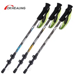 Trekking Poles Outdoor Snow Leopard 3 Series Carbon Fiber Walking Stick Telescopic Threesection Outer Lock Folding Crutches Trekking Stick J230224