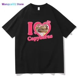 wangcai01 mäns t-shirts jag älskar capybaras tryck män kvinnor mode casual lös t-shirts besättning hals hip hop man rolig tshirt ma tee shirt ma streetwear 0224h23