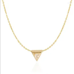 Choker vergoldete Edelstahl-Halskette für Damen, Dreieck-Anhänger mit Zirkon-Kette, Halsketten, Verlobungsmode
