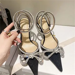 Women Crystal Bowknot Satin High heeled sandals Glitter Rhinestones 6CM 8CM 10CM Ladies Pumps High Heels 2023 Summer Shoes Party Prom Shoe Plus Size 34-41