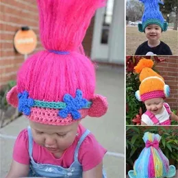 Trollen Wig Cosplay Breien Hat Kids Handmake Halloween Geschenken Cosplay Wig Hand Knit Party Hats For Kids 3-6 jaar SH1909232295