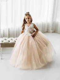 Sukienki dziewczynki koronkowe suknia ślubna dla dzieci Pierwsza komunia wieczór sukienki druhna v szyja koronkowa dziewczyna księżniczka sukienka imprezy W0224
