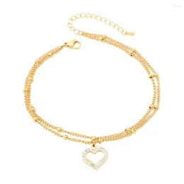 Anklets Fashion Temperament Double Layer Bead String Chain Sweet Love Zircon Beach Style Anklet Elegant Ladies Luxury Footwear
