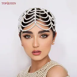 Wedding Hair Jewelry TOPQUEEN SA01 Elegant Pearls Hair Bands Accessories Headdress Luxury Bridal Crown Women Jewelry Hoop Daily Tassel Hairwear 230223