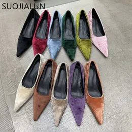 Scarpe eleganti SUOJIALUN 2023 Spring Flock Donna Punta a punta Slip On Décolleté Sottile Tacco basso Donna Elegante Ufficio Donna M 230224